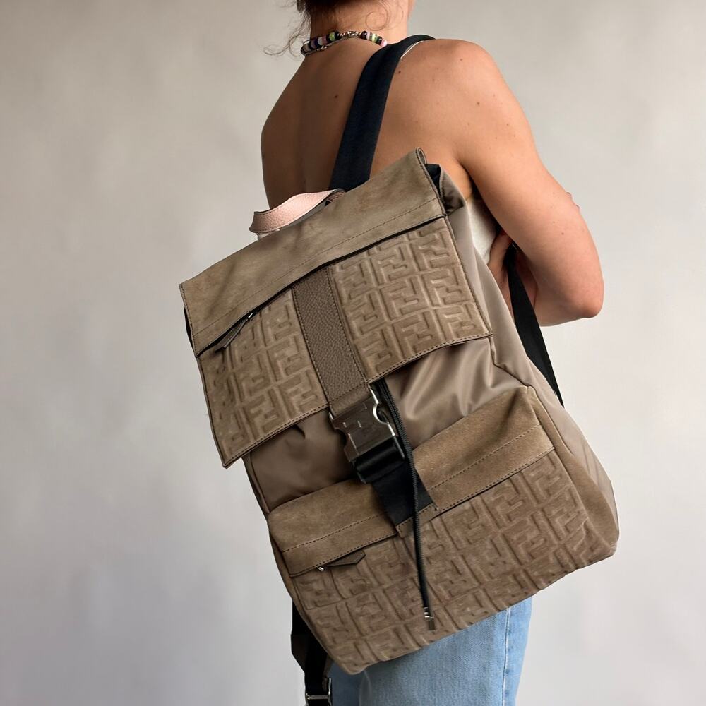 Fendi Fendiness Zaino Backpack - Suede, Leather, Nylon, FF Zucca Embossed